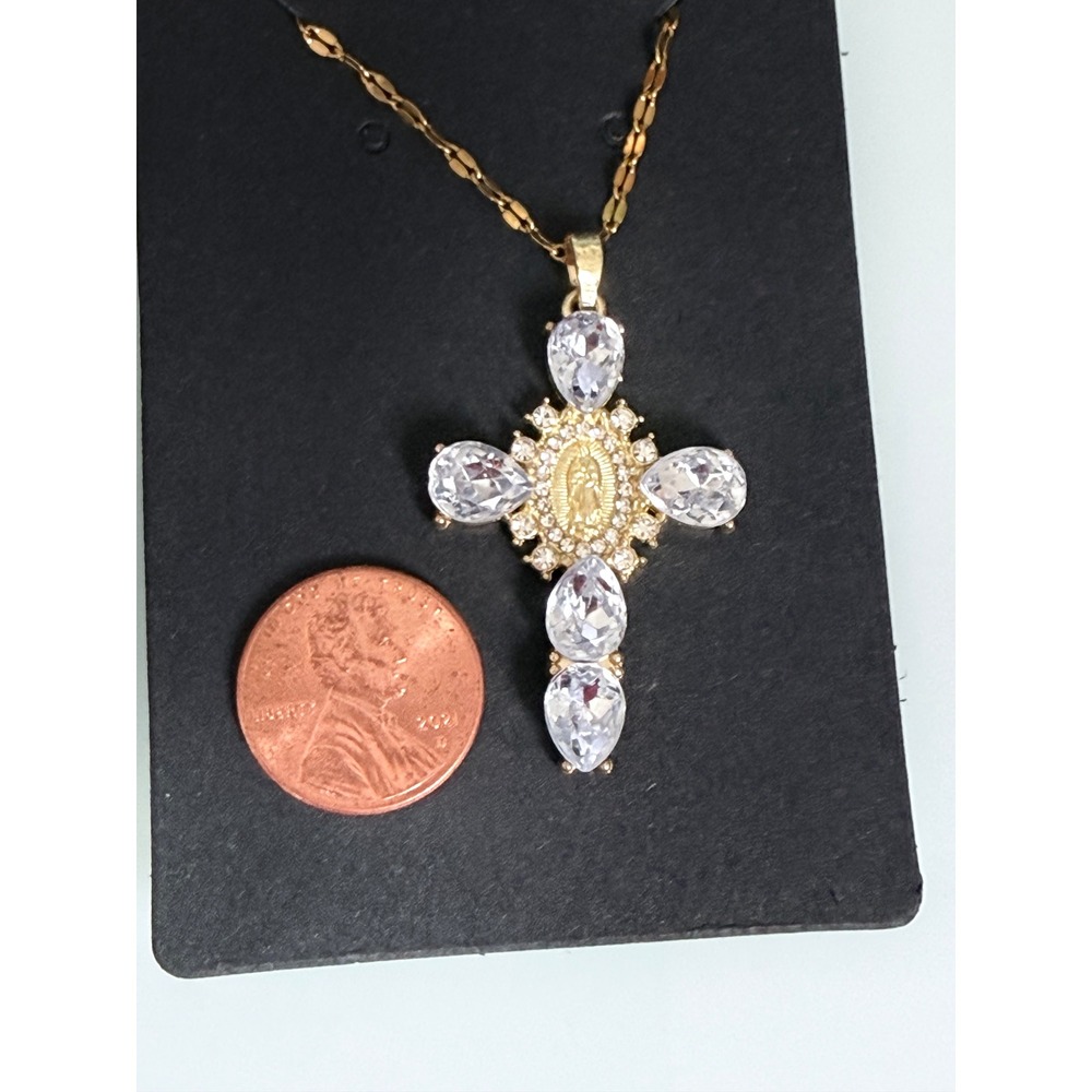 Cross Necklace Womens OS Gold Like New Virgin‎ Mary CZ Pendant